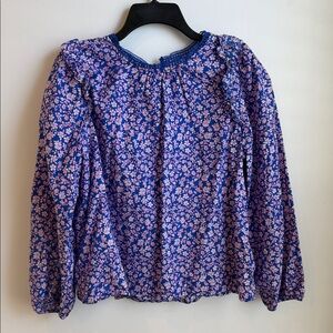 J. Crew Blue Floral Smocked Neck Blouse